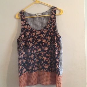 Joie 100% Silk Navy and Coral Floral Top